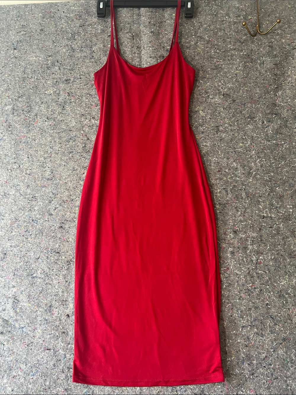 love J Red Slip Midi Dress with Spaghetti Straps